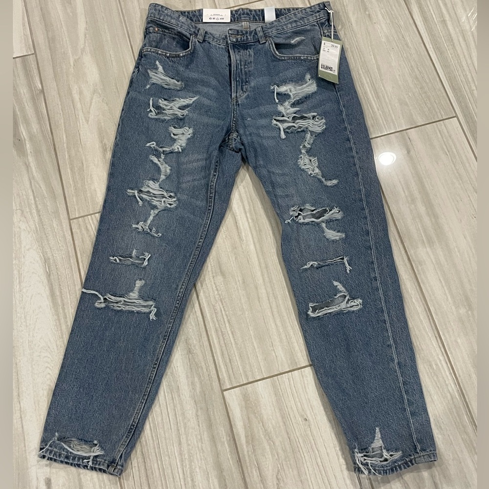 H&M Blue Distressed Boyfriend Jeans - Picture 2 of 7